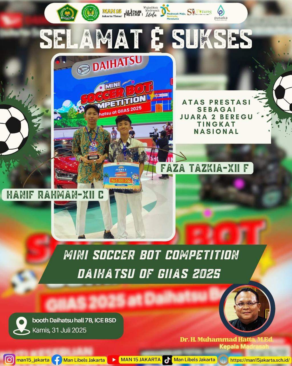 Juara 2 Mini Soccer Bot Competition Daihatsu of GIIAS 2025