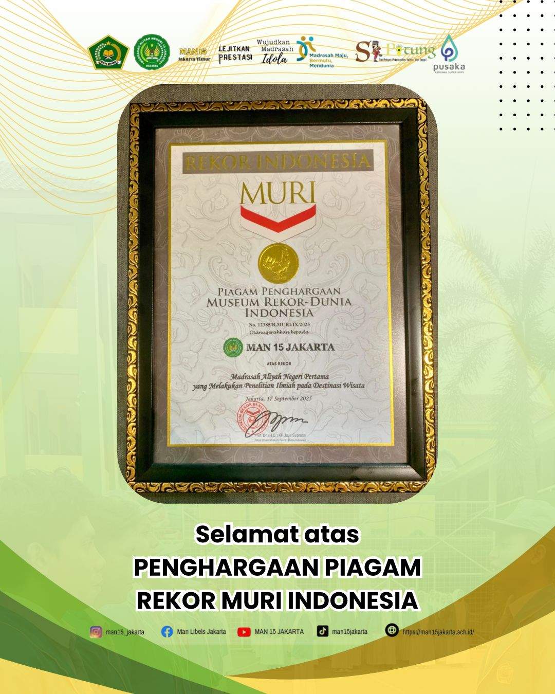 Anugerah Piagam Penghargaan Rekor MURI Indonesia