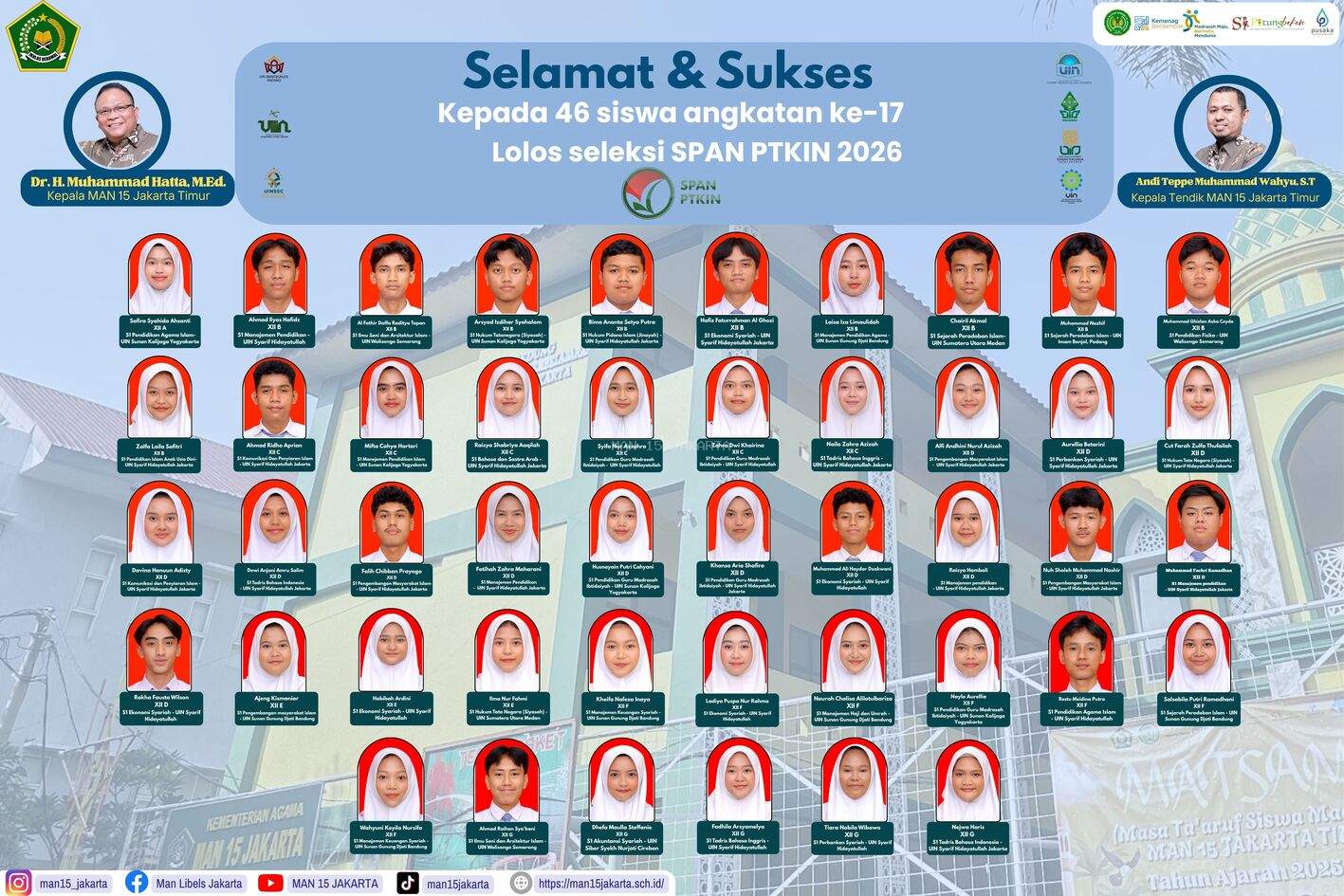 46 Siswa MAN 15 Jakarta LOLOS SPAN PTKIN tahun 2026