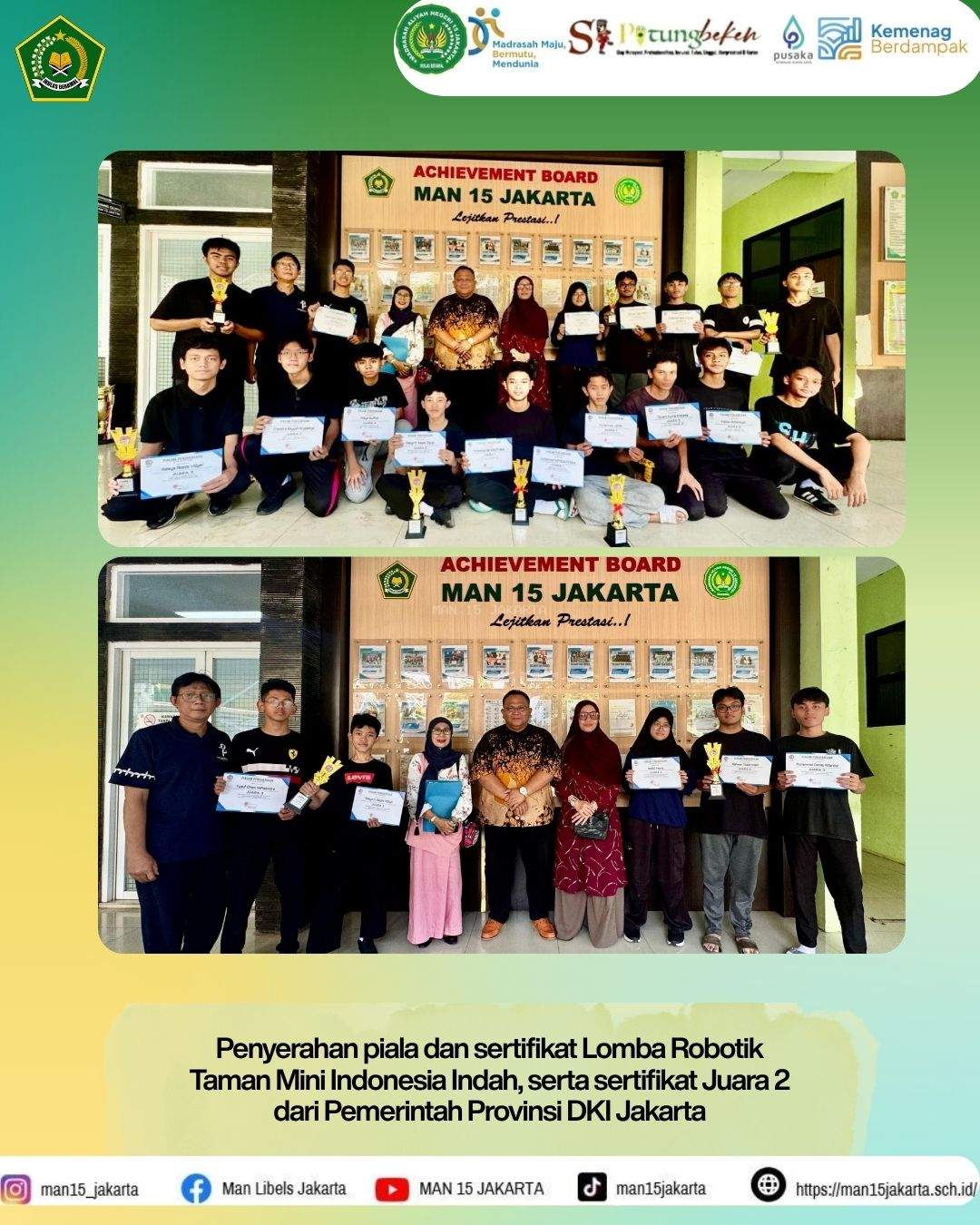 Tim Robotik MAN 15 Jakarta Raih Prestasi, Piala dan Sertifikat Diserahkan dalam Apresiasi Madrasah