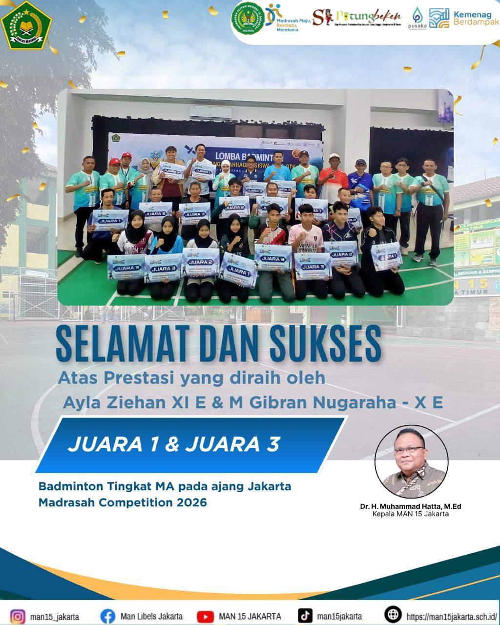MAN 15 Jakarta Borong Prestasi Badminton pada Ajang JMC 2026