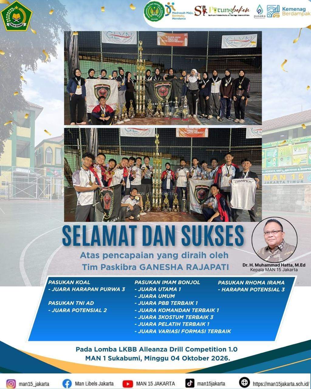 Paskibra MAN 15 Jakarta Raih Juara Umum pada LKBB Alleanza Drill Competition 1.0 di Sukabumi